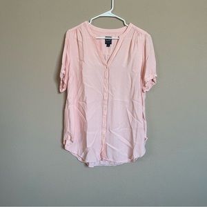 Light pink button down maternity blouse